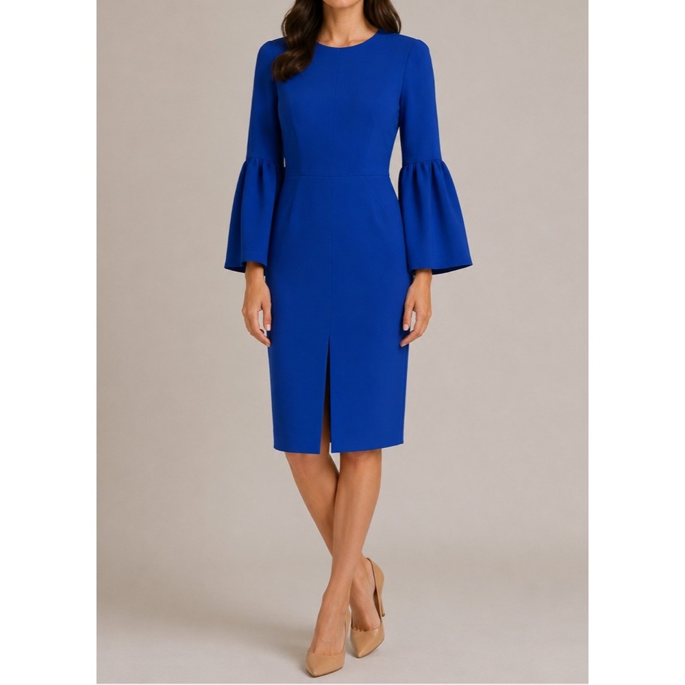 NEW Jill Stuart China Blue Bell Sleeve Pencil Sheath Dress 461698 Womens 4